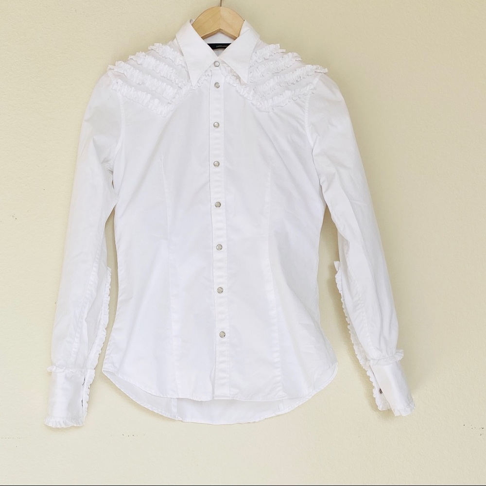 Dsquared2 White Cotton Ruffle Button Dow Shirt 4